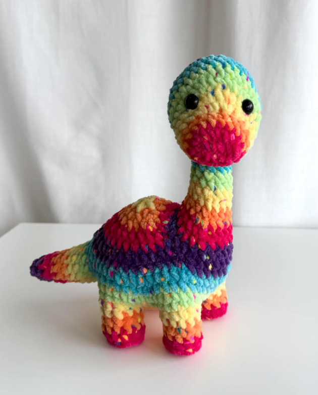 Handmade Crochet Rainbow Dinosaur Brontosaurus Pride Amigurumi Plushie