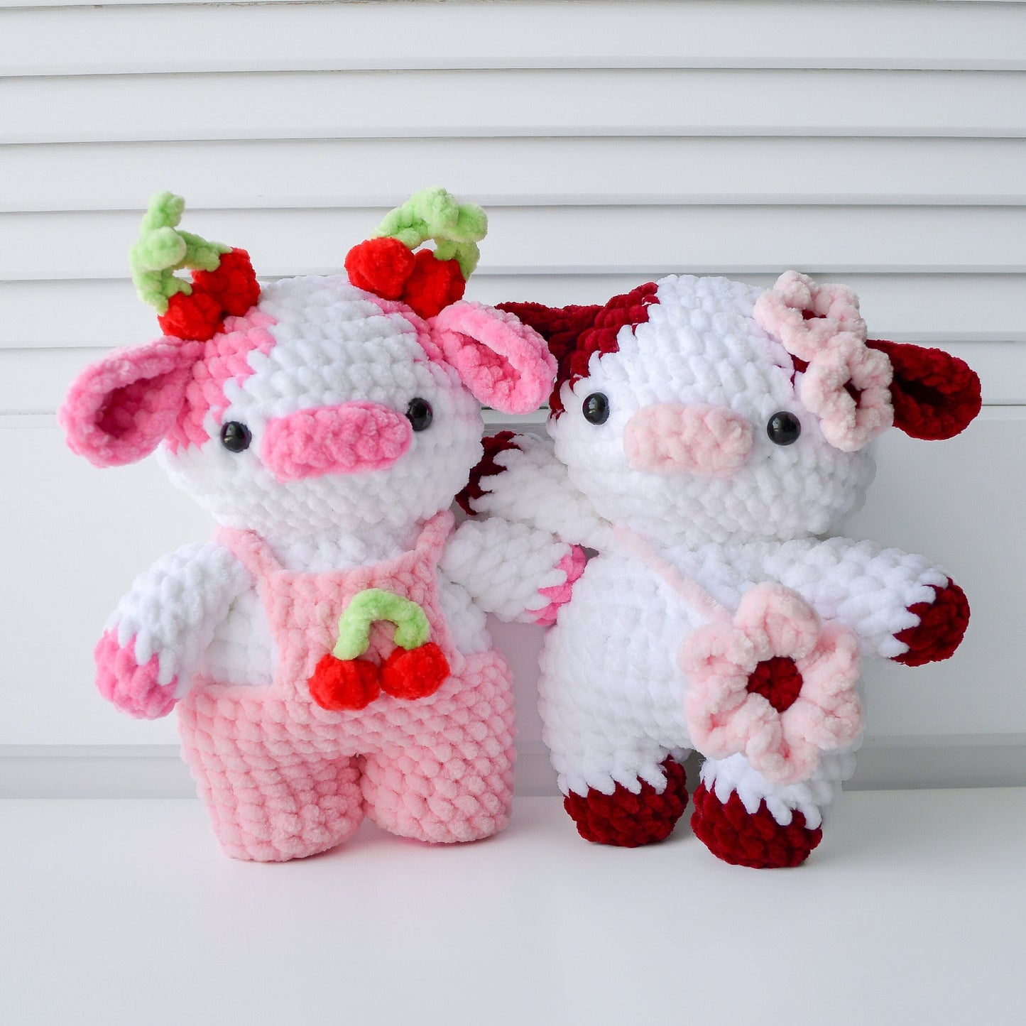 10-in-1 Fruit Cows Crochet Pattern Bundle (Amigurumi Highland Cow Overall Dungaree Cow Strawberry Grape Banana Blueberry Cherry Blossom)