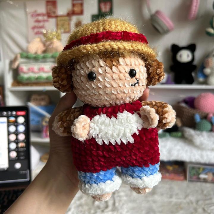 Crochet Monkey with Hat and Overalls Plushie Pattern