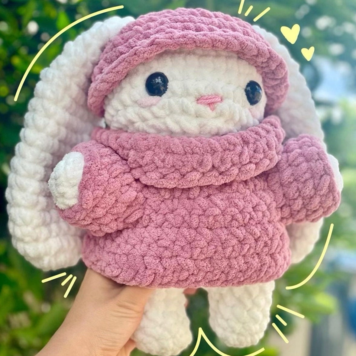 Crochet Bunny with a Turtleneck Sweater and Hat Plushie Pattern