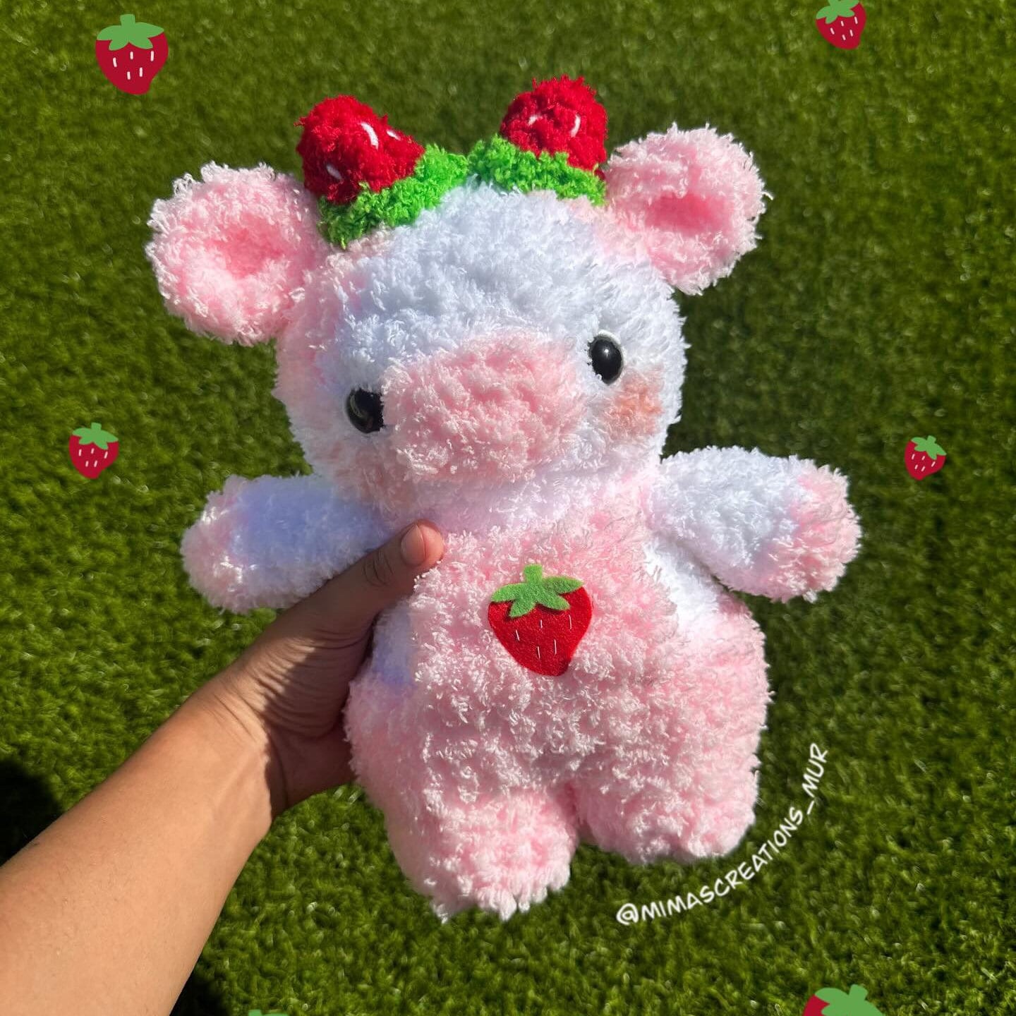 2-in-1 Strawberry Cows Crochet Pattern Bundle (Amigurumi Highland Cow Overall Dungaree Cow)