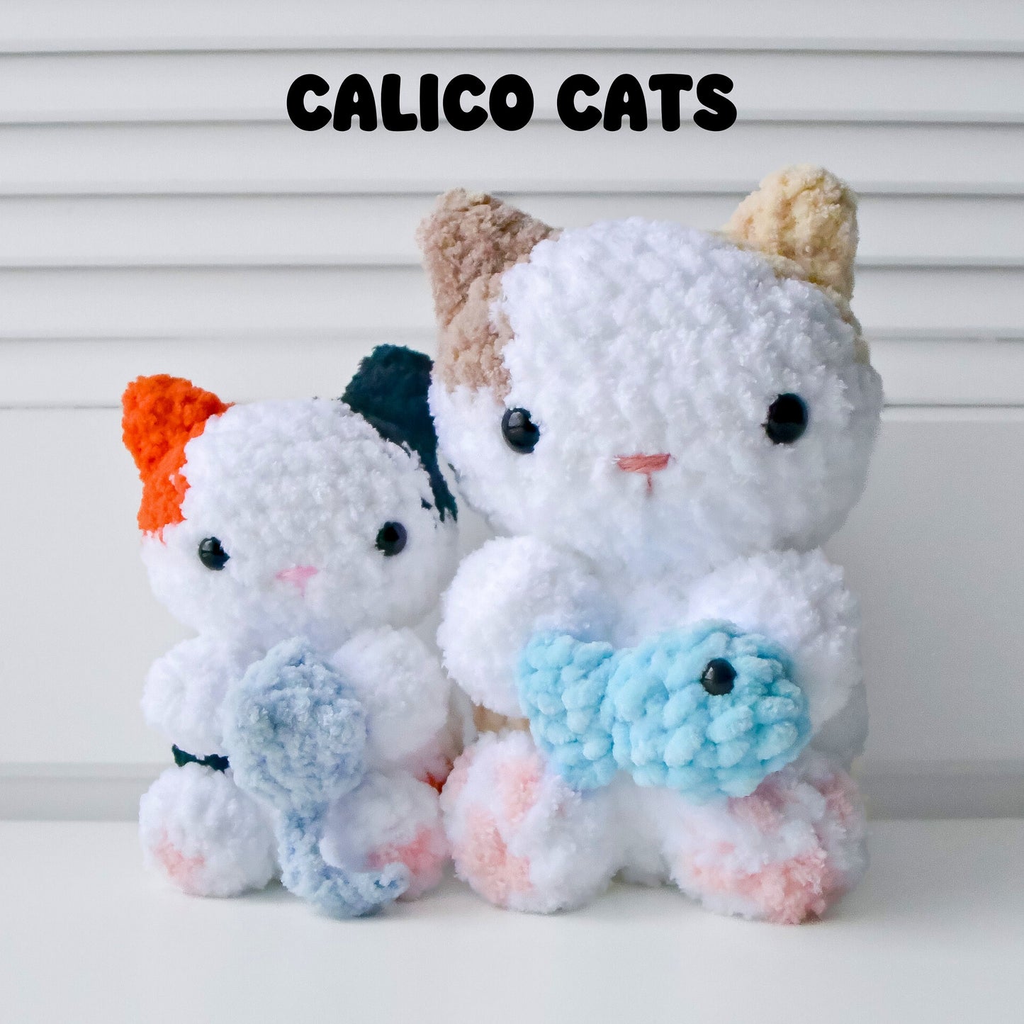 3-in-1 Crochet Cat Pattern Bundle, Amigurumi Tuxedo Calico Kitten with Fish Mouse Yarn Accessory