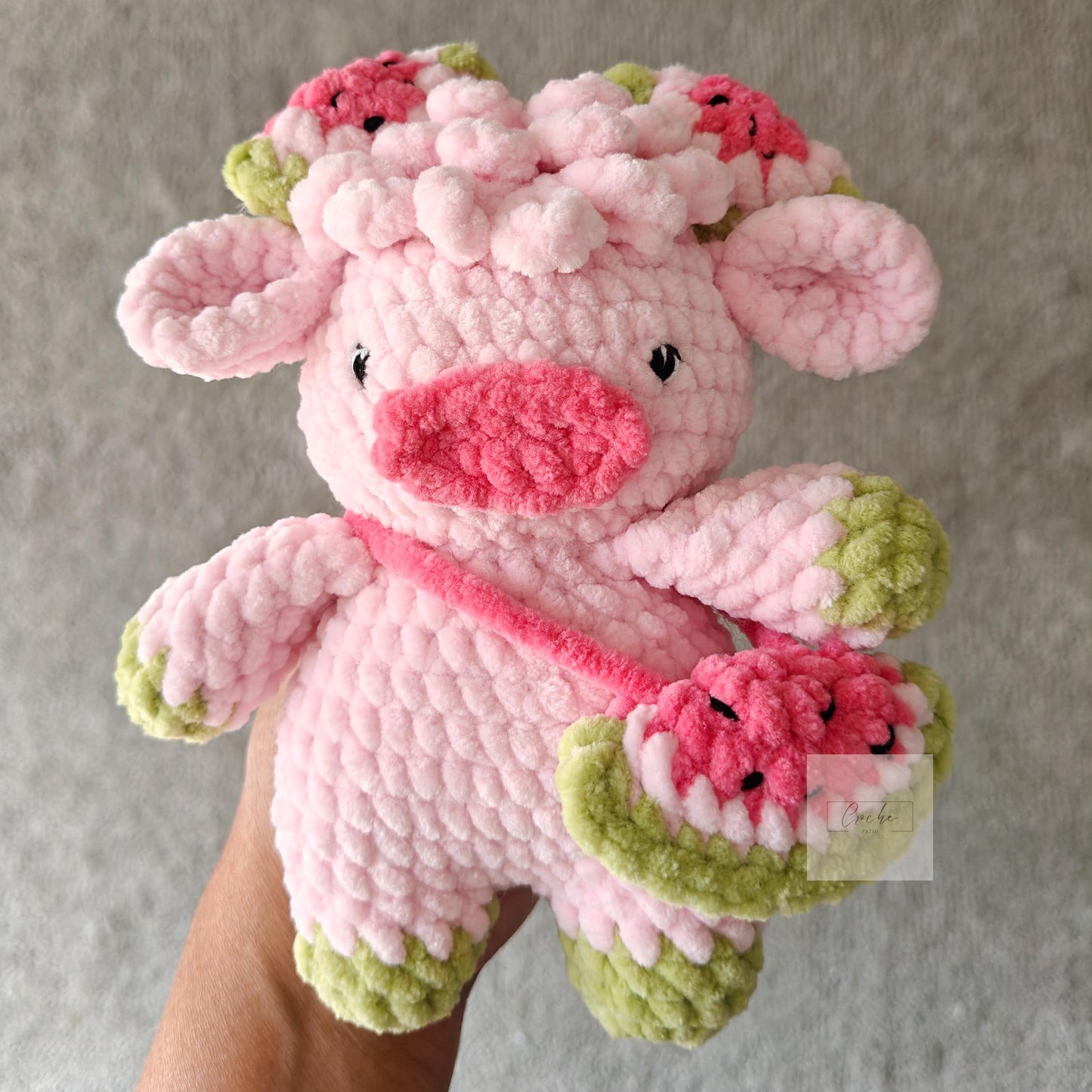 2-in-1 Watermelon Cows Crochet Pattern Bundle (Amigurumi Highland Cow Overall Dungaree Cow)