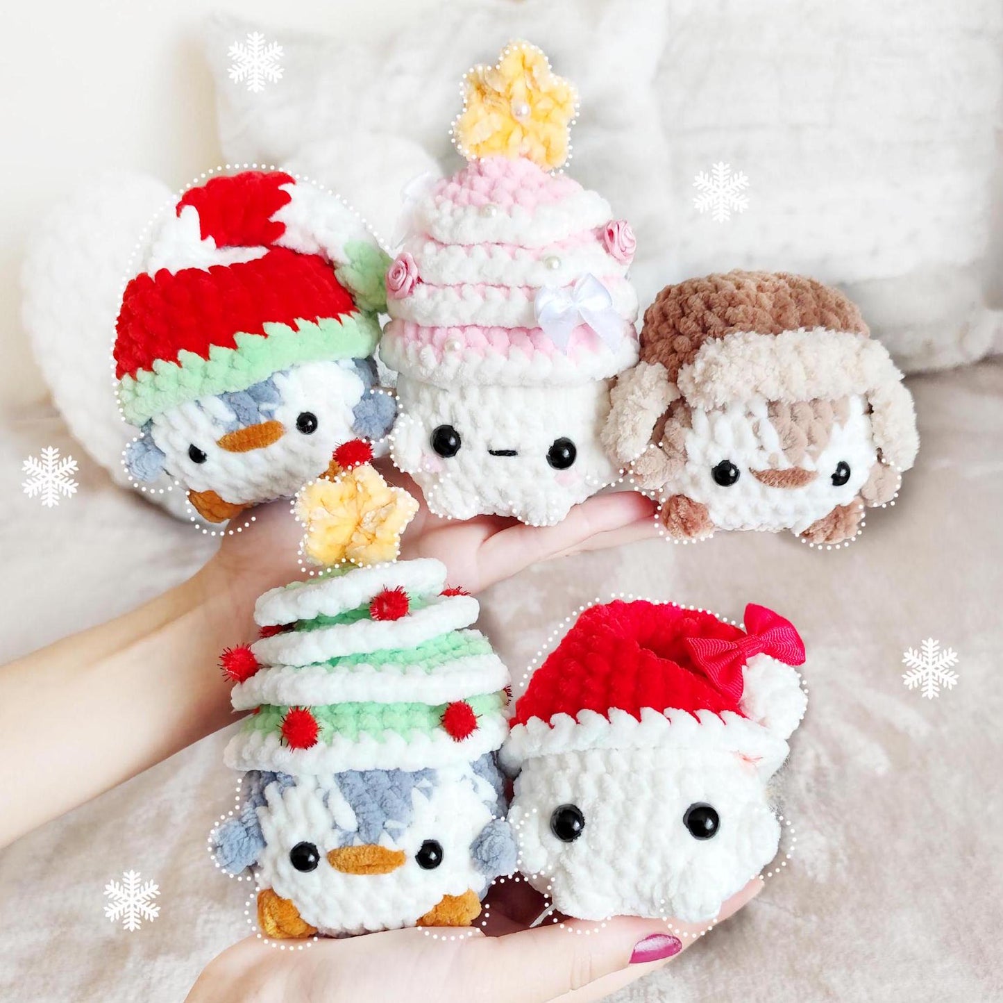 14 in 1 NO & LOW SEW Winter Plushies Crochet Pattern Bundle (Christmas Tree Gnome GingerbreadMan Snowman Penguin Reindeer) Beginner Friendly