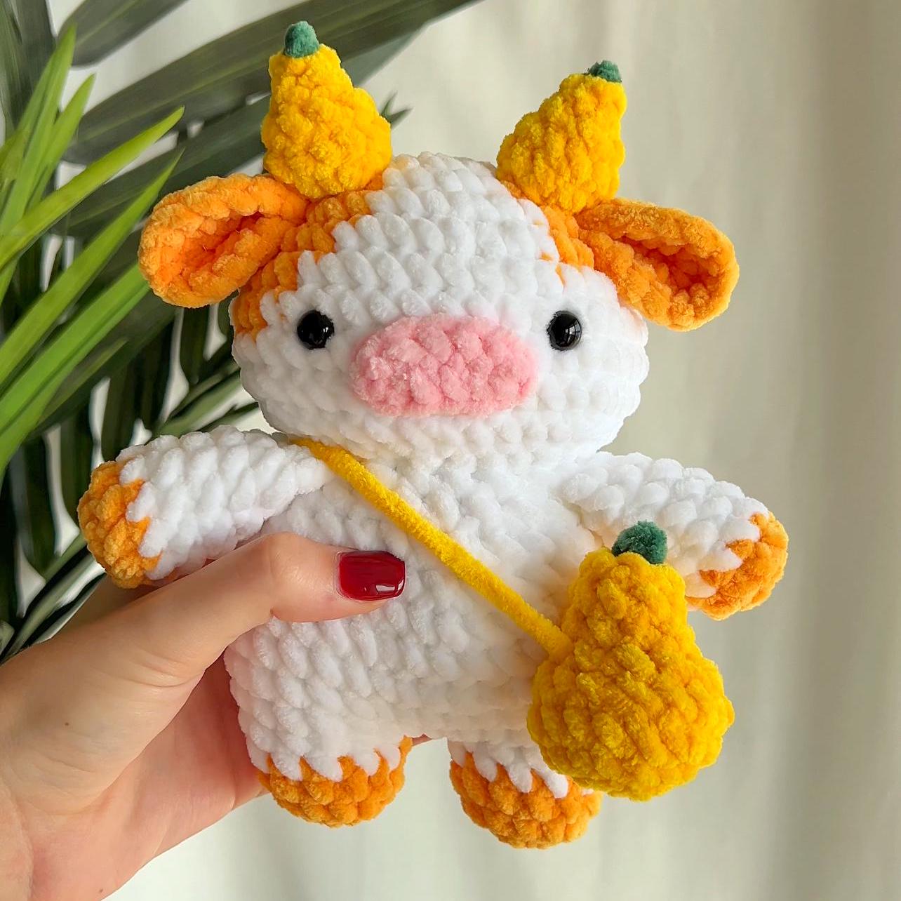 2-in-1 Pear Cows Crochet Pattern Bundle (Amigurumi Highland Cow Overall Dungaree Cow)