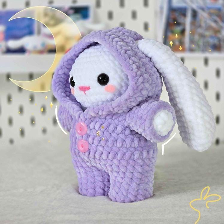 Crochet Bunny in Pajamas Pattern (Amigurumi Plushie with One Piece Bodysuit Clothing)