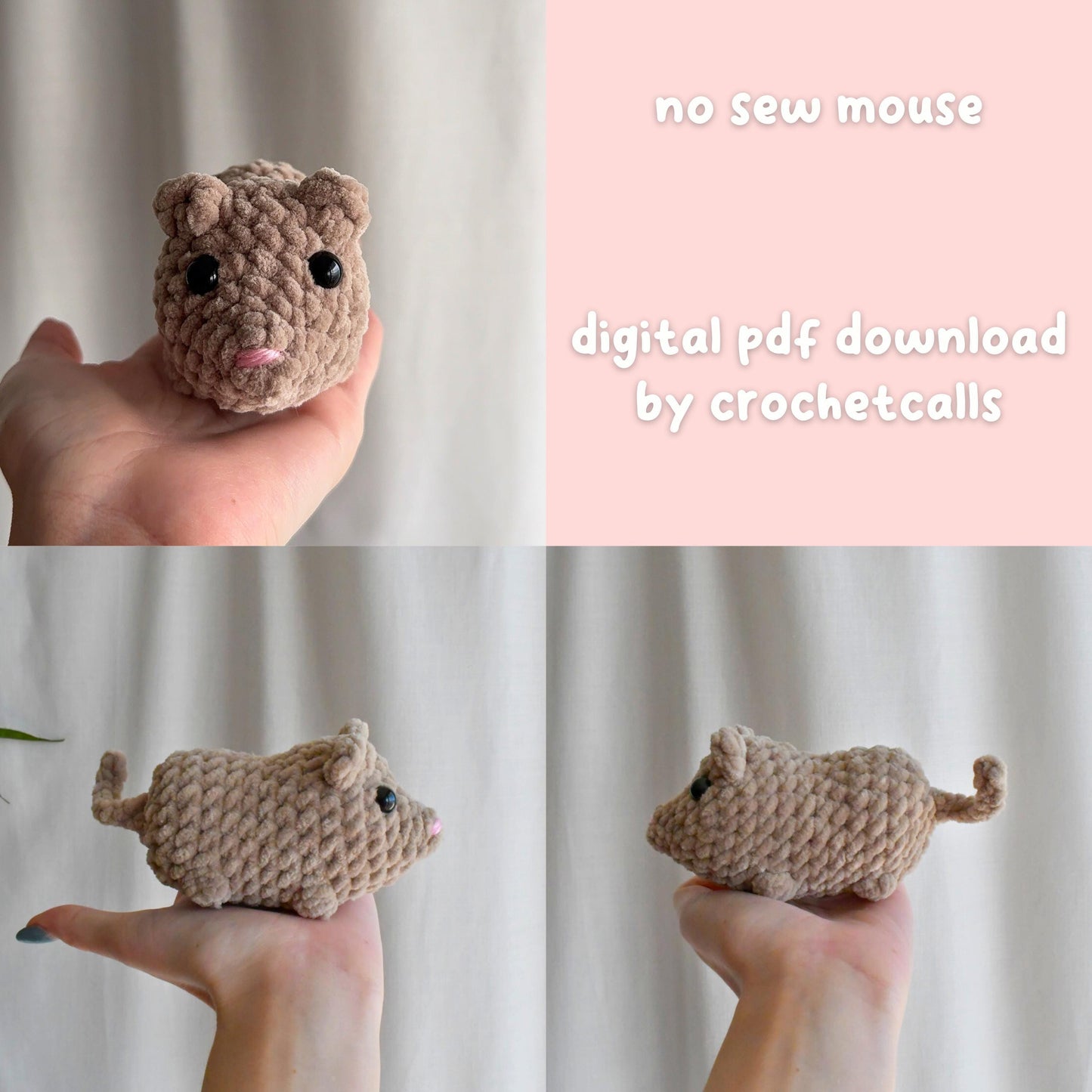 Crochet No Sew Mouse Plushie Pattern, Beginner-Friendly Amigurumi, CrochetCalls Critters