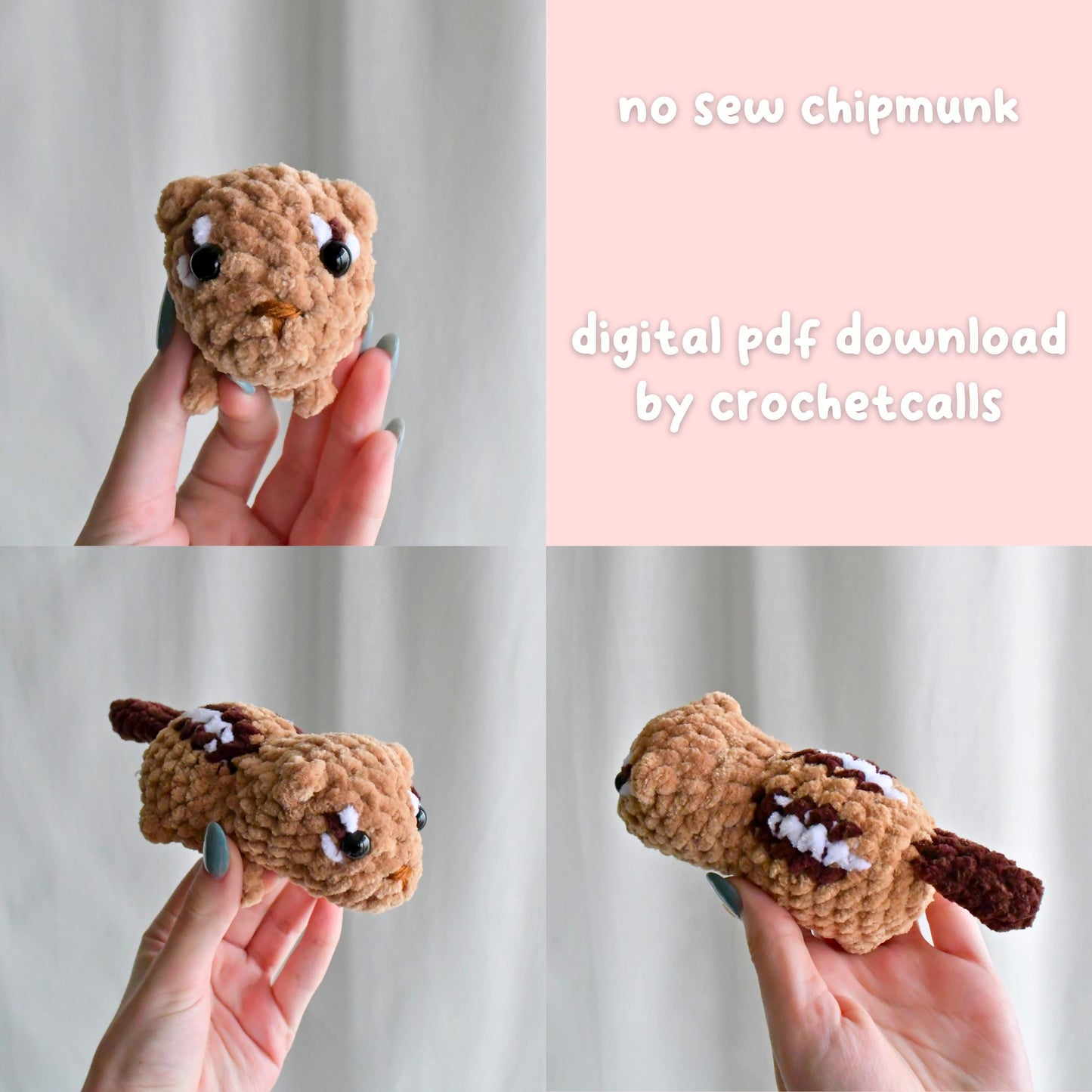 Crochet No Sew Chipmunk Plushie Pattern, Beginner-Friendly Amigurumi, CrochetCalls Critters