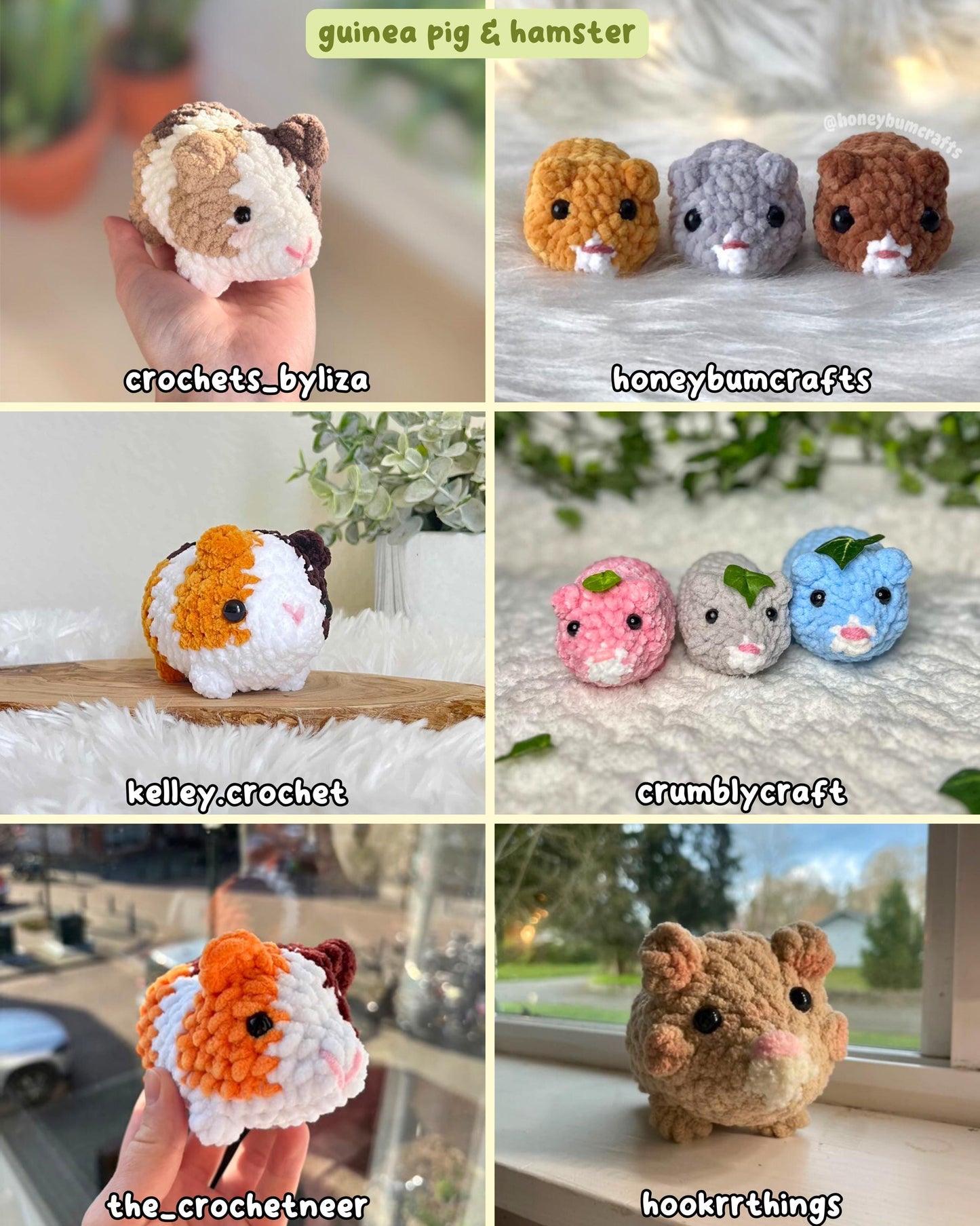 Crochet Critters Pattern Bundle – No & Low Sew Squirrel, Opossum, Mouse, Hedgehog, Hamster, Guinea Pig, Ferret, Chinchilla, Chipmunk, Bunny
