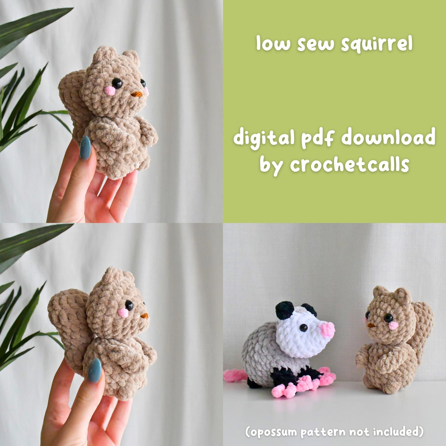 Crochet Low Sew Squirrel Plushie Pattern, Beginner-Friendly Amigurumi, CrochetCalls Critters