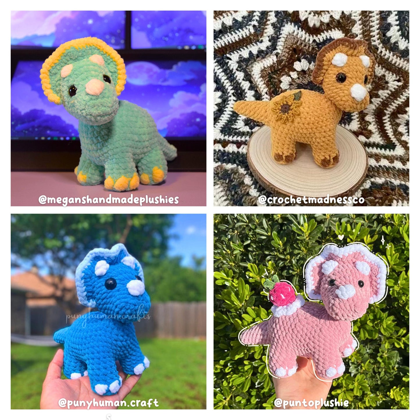 Triceratops Crochet Pattern, Low Sew Amigurumi Dinosaur Plushie (PDF)