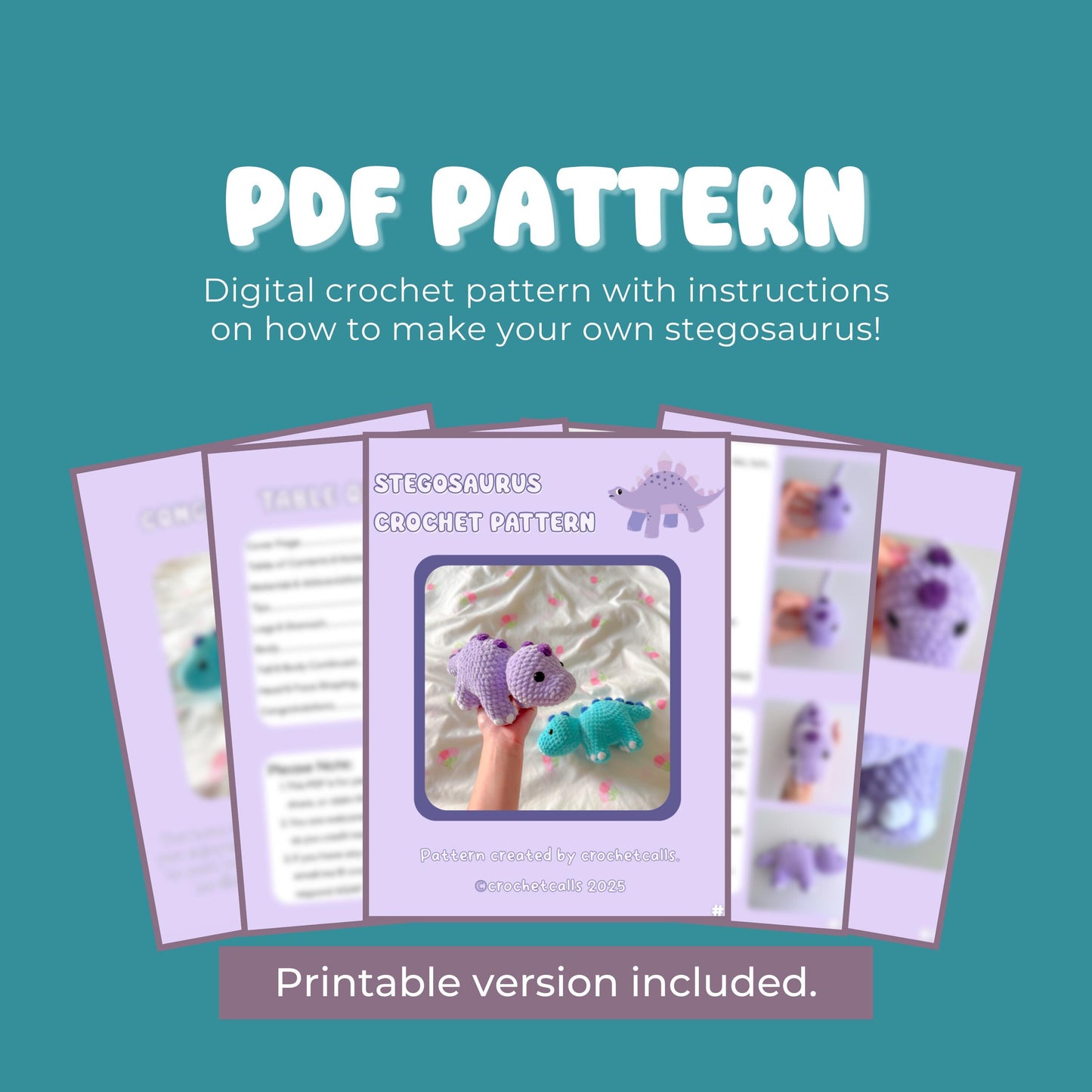 Stegosaurus Crochet Pattern PDF Cute Dinosaur Plushie Amigurumi Low Sew Digital Pattern