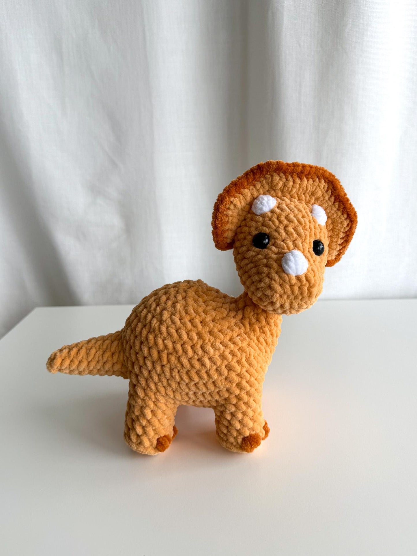 Handmade Crochet Orange Dinosaur Triceratops Amigurumi Plushie