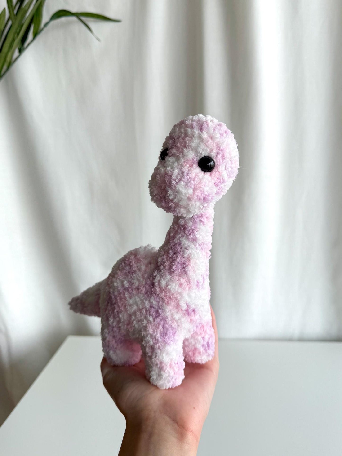 Handmade Crochet Fuzzy Pink Dinosaur Brontosaurus Amigurumi Plushie