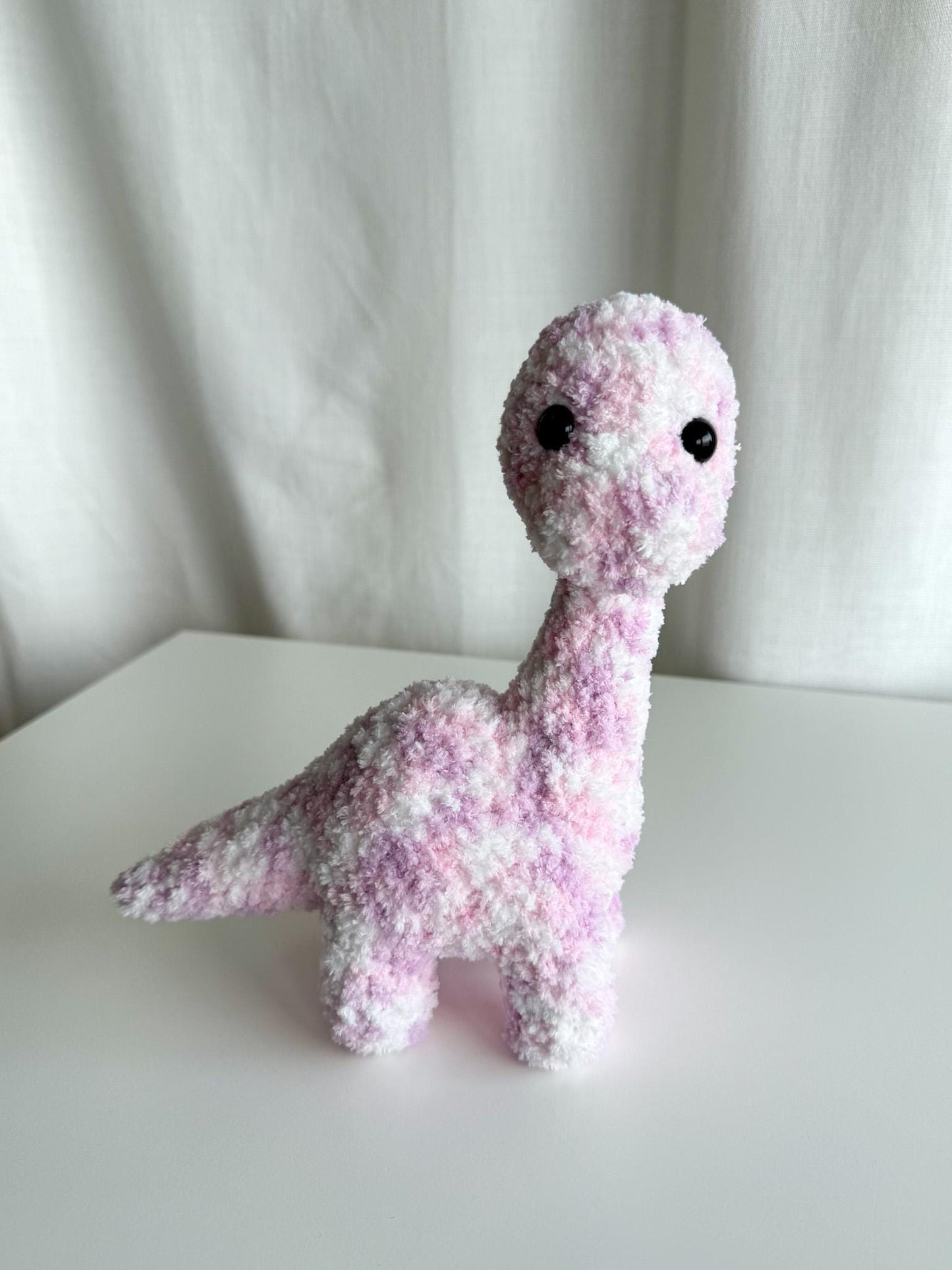 Handmade Crochet Fuzzy Pink Dinosaur Brontosaurus Amigurumi Plushie