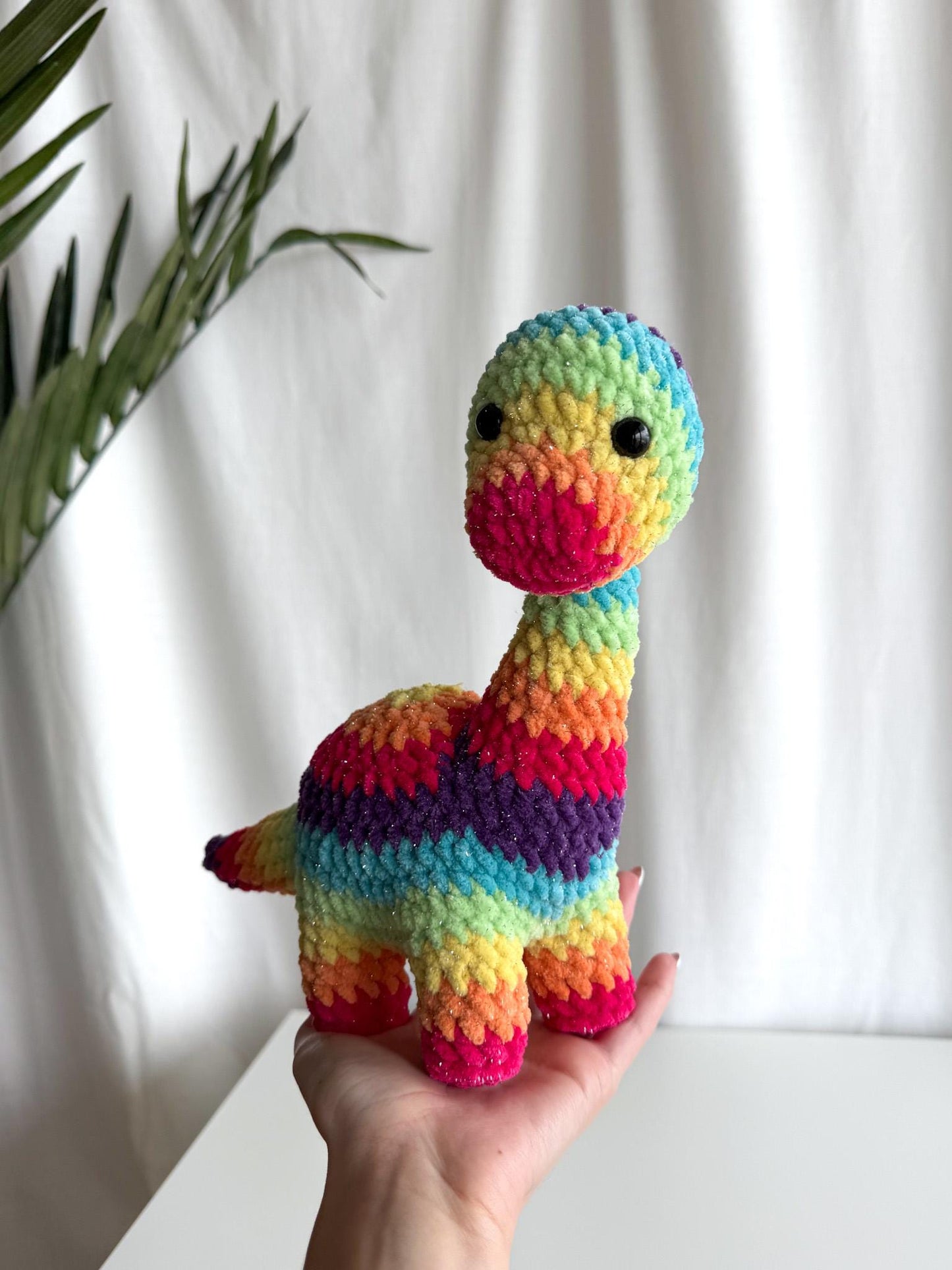 Handmade Crochet Rainbow Dinosaur Brontosaurus Pride Amigurumi Plushie