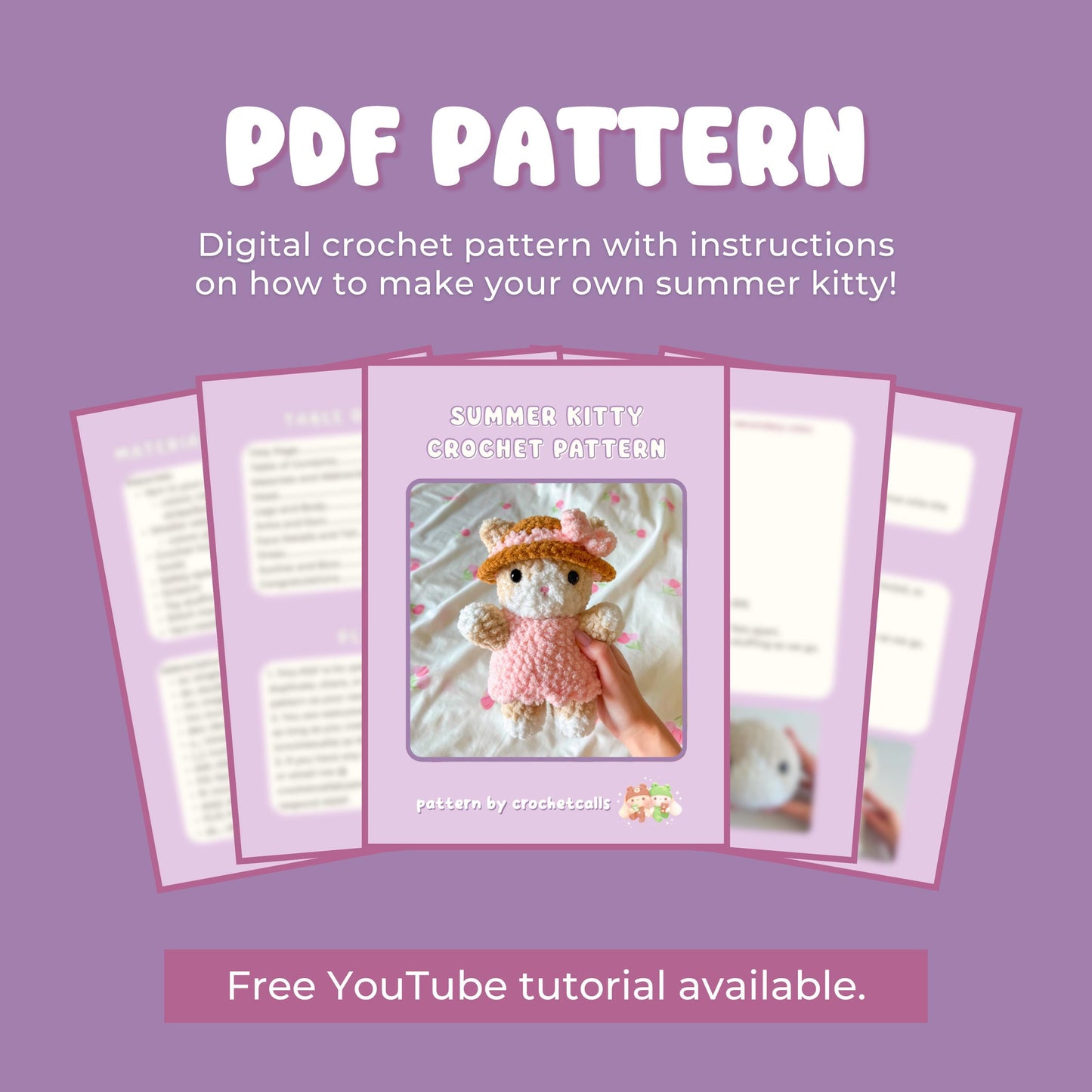 Summer Kitty Crochet Pattern PDF | Amigurumi Cat in Dress & Sunhat