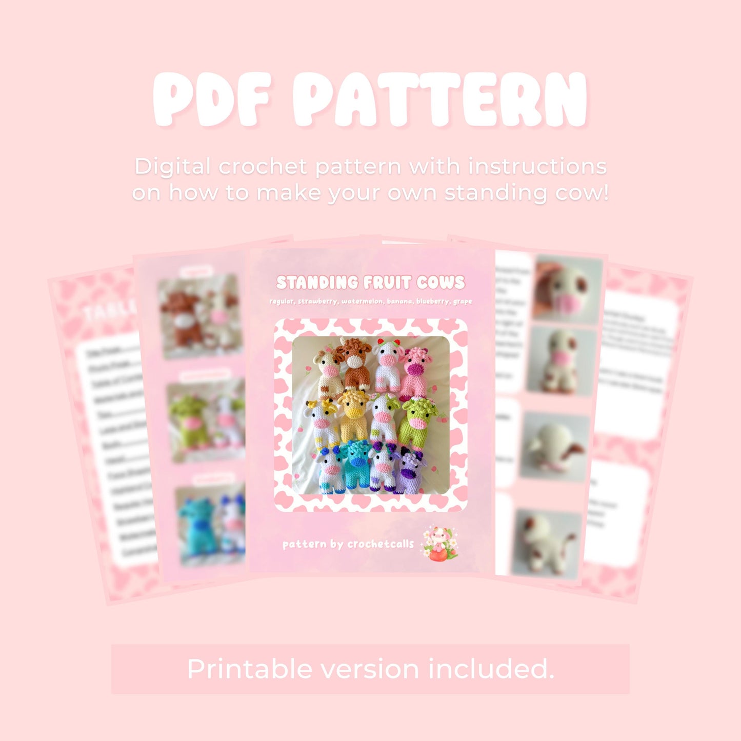 Standing Cow Crochet Pattern PDF - 12 in 1 Fruit + Highland Cows - Amigurumi Crochet Pattern, Instant Downlaod