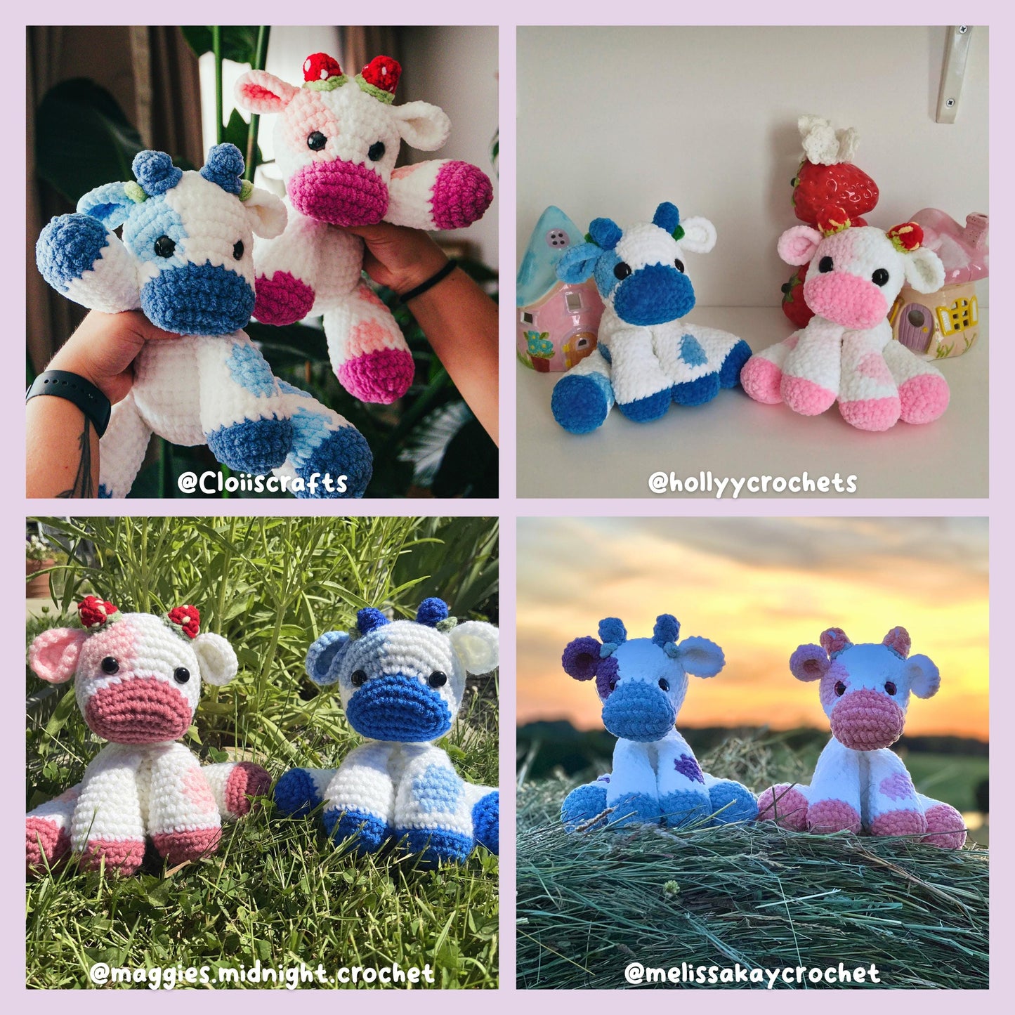 Fruit Cow Crochet Pattern | Strawberry and Blueberry Amigurumi Cows (PDF Download)