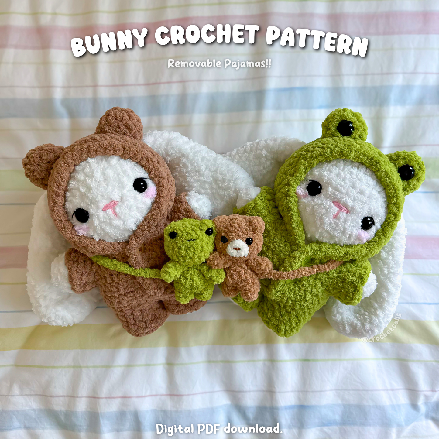 Bunny in Frog and Bear Pajamas Crochet Pattern | Amigurumi PDF