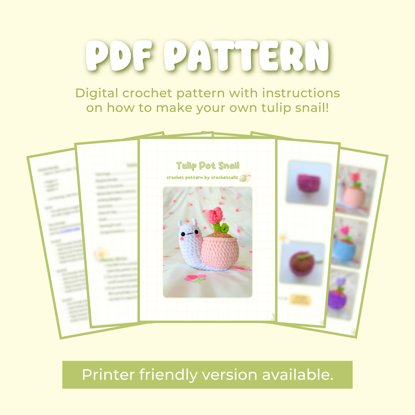 Tulip Pot Snail Pattern | Low Sew Crochet Amigurumi PDF