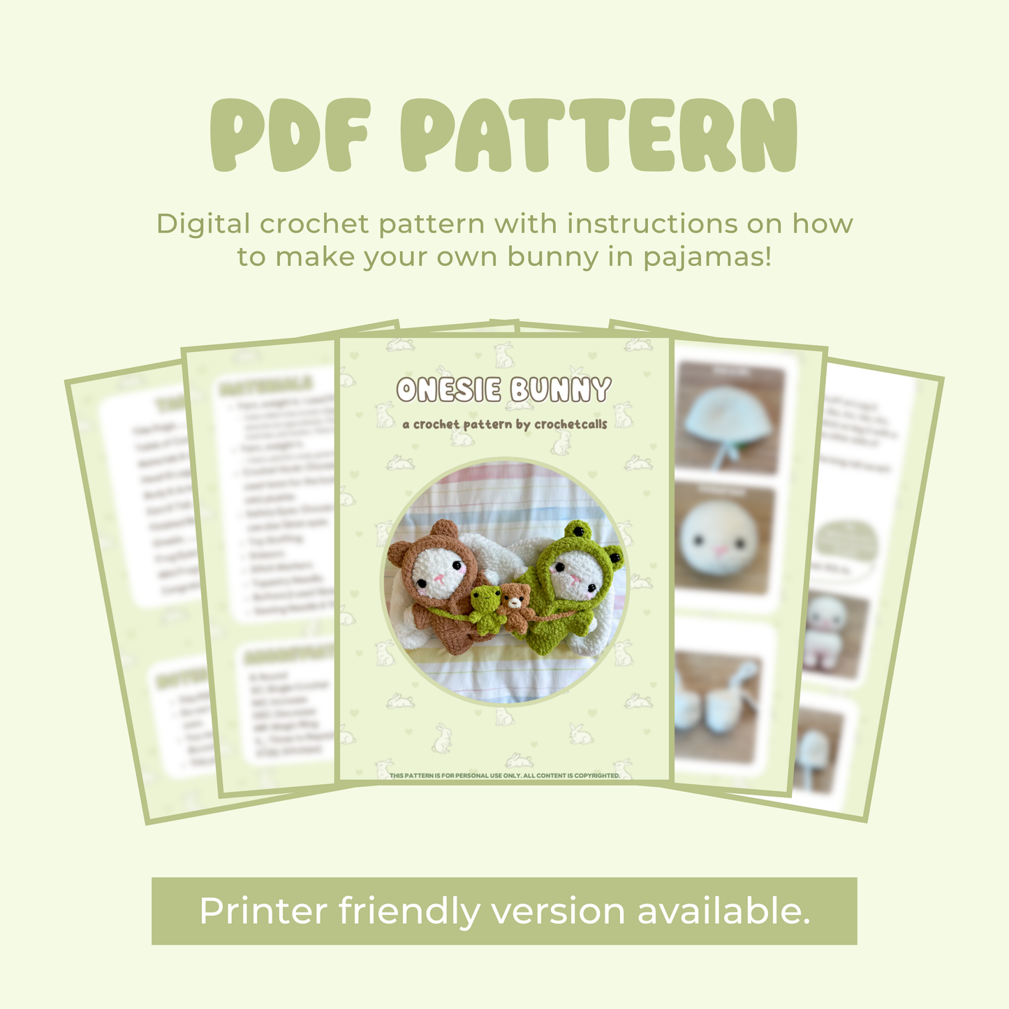 Bunny in Frog and Bear Pajamas Crochet Pattern | Amigurumi PDF