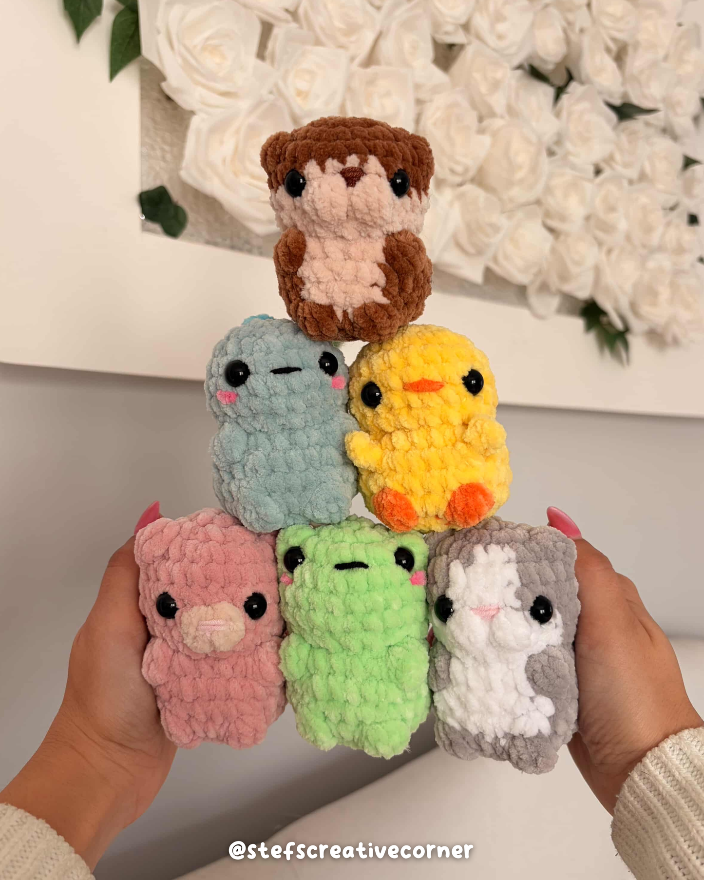 Chubby Friends Crochet Pattern | No Sew 6 in 1 Crochet Amigurumi PDF (Bear, Cat, Chick, Frog, Dino, Otter)