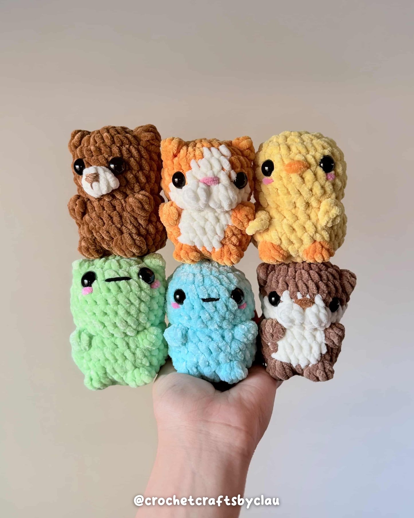 Chubby Friends Crochet Pattern | No Sew 6 in 1 Crochet Amigurumi PDF (Bear, Cat, Chick, Frog, Dino, Otter)