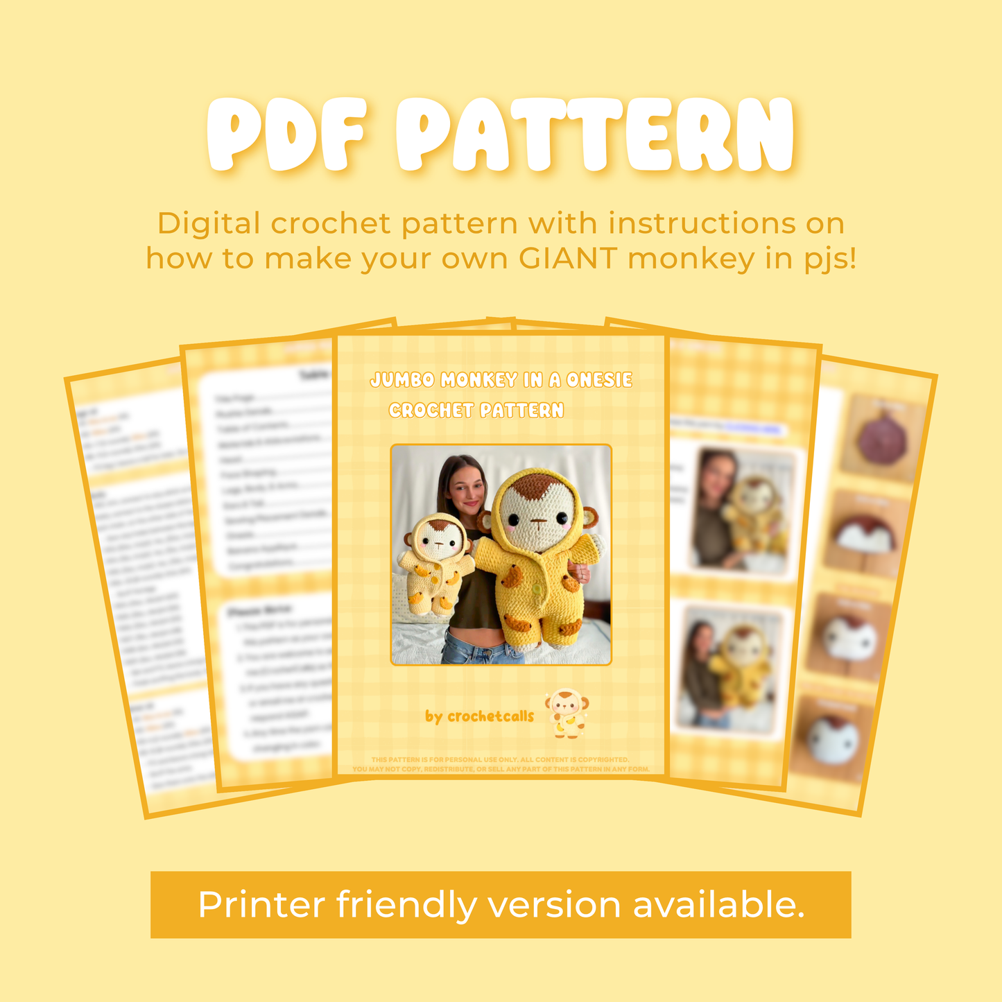 Jumbo Monkey in Pajamas Pattern | Crochet Amigurumi PDF