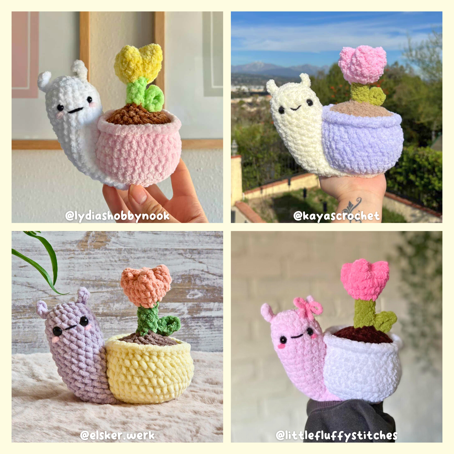 Tulip Pot Snail Pattern | Low Sew Crochet Amigurumi PDF