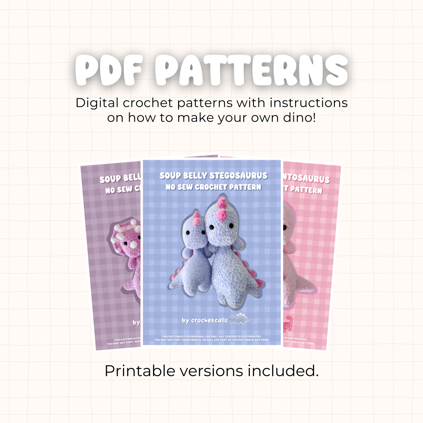 Soup Belly Dinosaurs Pattern | No Sew 3 in 1 Crochet Bundle Amigurumi PDF