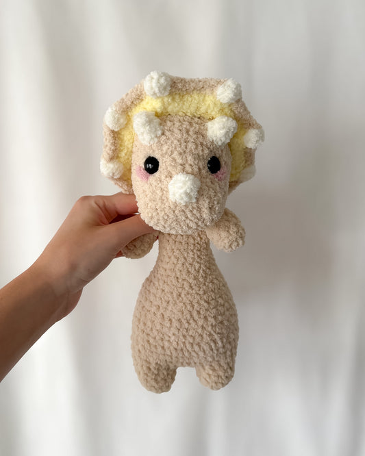 Weighted Triceratops, Fuzzy Beige & Yellow Dinosaur
