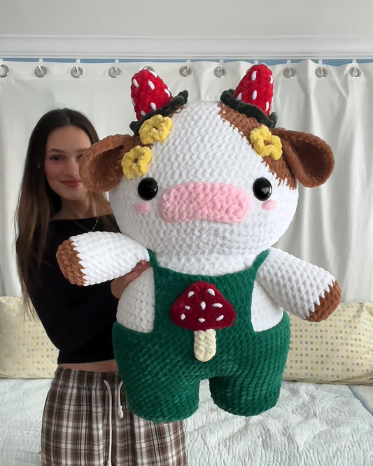 Giant Cottage Core Cow - Brown & Emerald