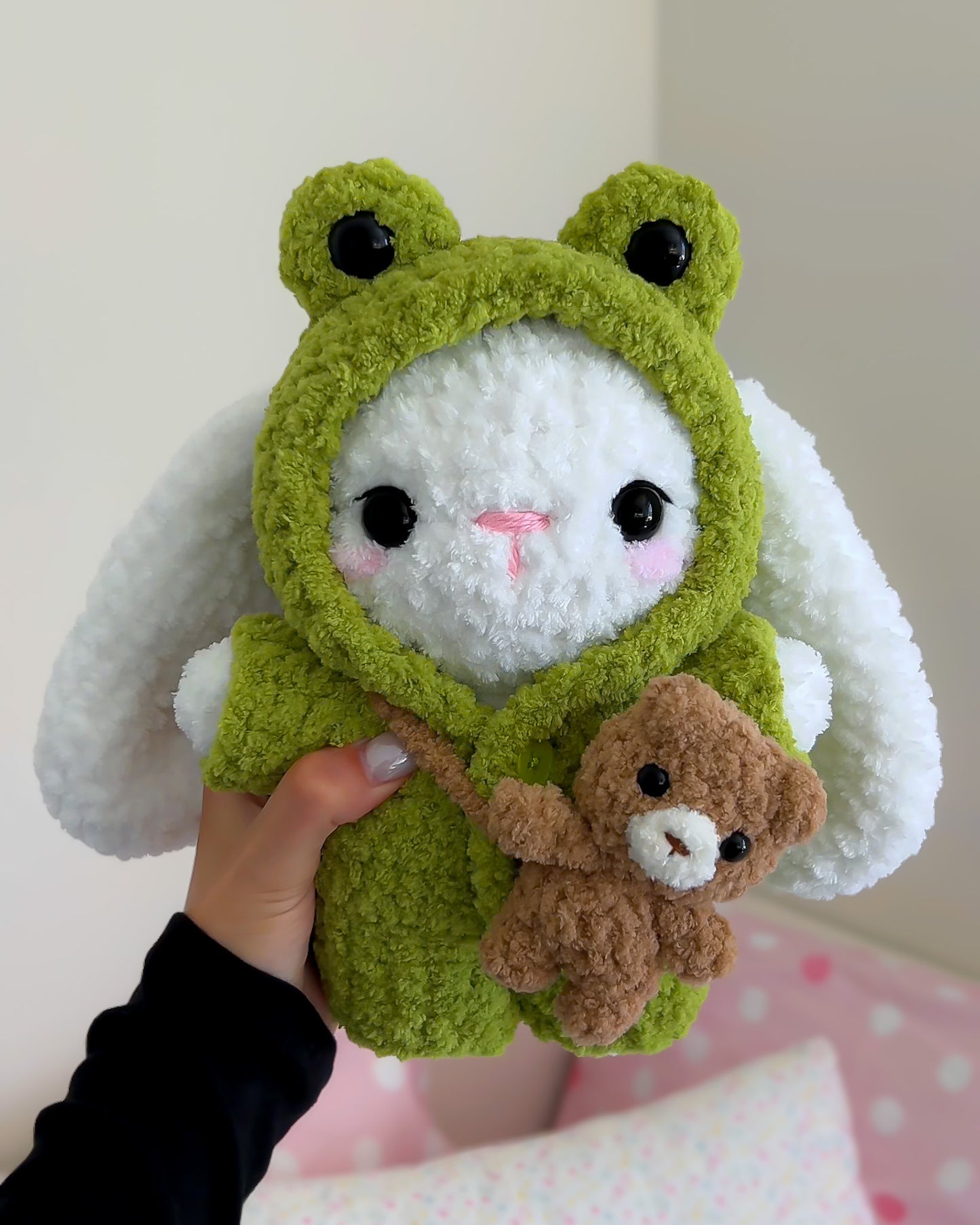 Bunny in Frog and Bear Pajamas Crochet Pattern | Amigurumi PDF