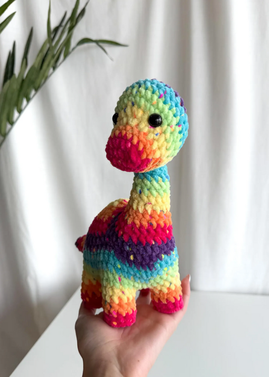 Handmade Crochet Rainbow Dinosaur Brontosaurus Pride Amigurumi Plushie