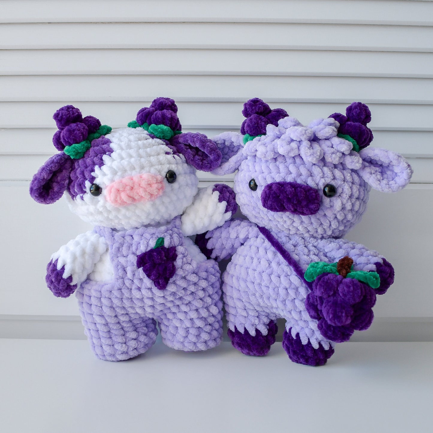 10-in-1 Fruit Cows Crochet Pattern Bundle (Amigurumi Highland Cow Overall Dungaree Cow Strawberry Grape Banana Blueberry Cherry Blossom)