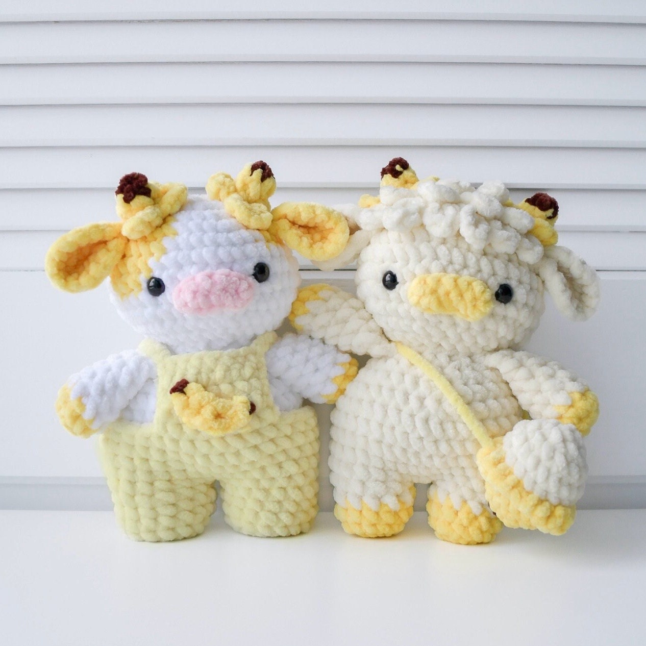 10-in-1 Fruit Cows Crochet Pattern Bundle (Amigurumi Highland Cow Overall Dungaree Cow Strawberry Grape Banana Blueberry Cherry Blossom)