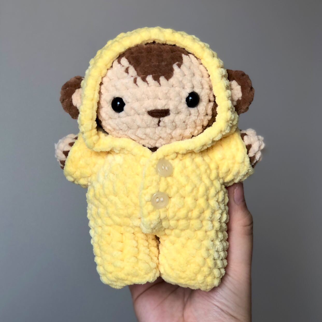 Crochet Monkey in Pajamas Pattern Amigurumi Plush with Clothing One Piece Bodysuit
