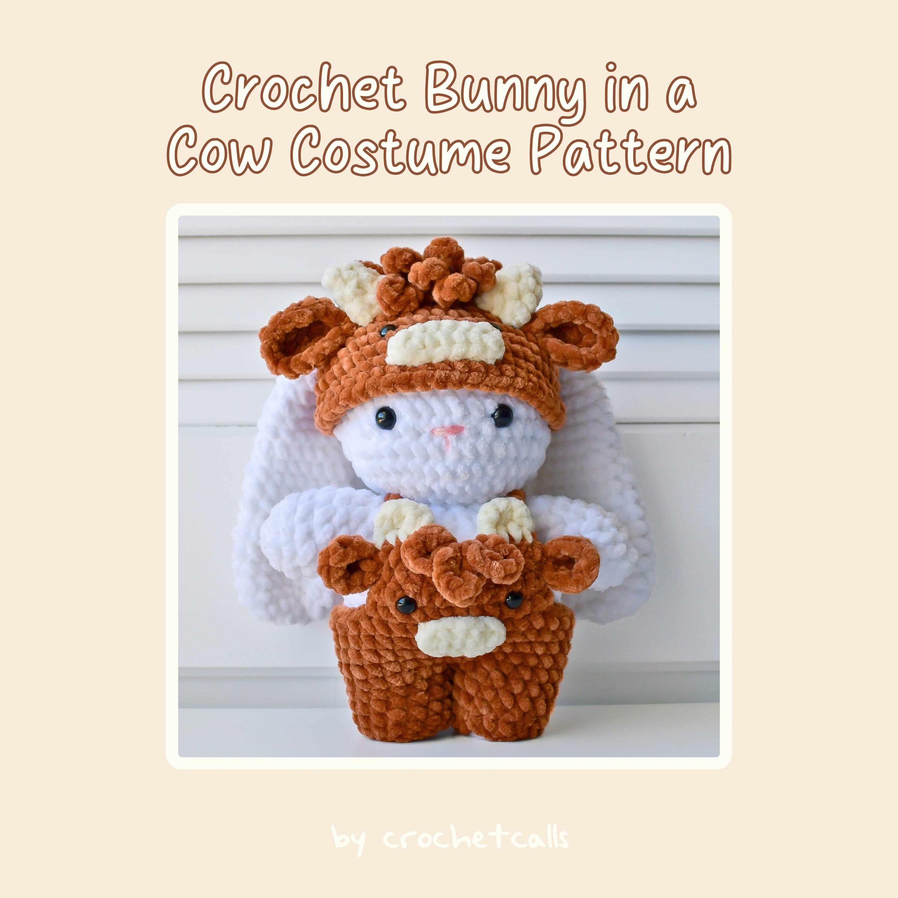 Crochet Bunny in a Highland Cow Outfit Amigurumi Pattern - Overalls an ...
