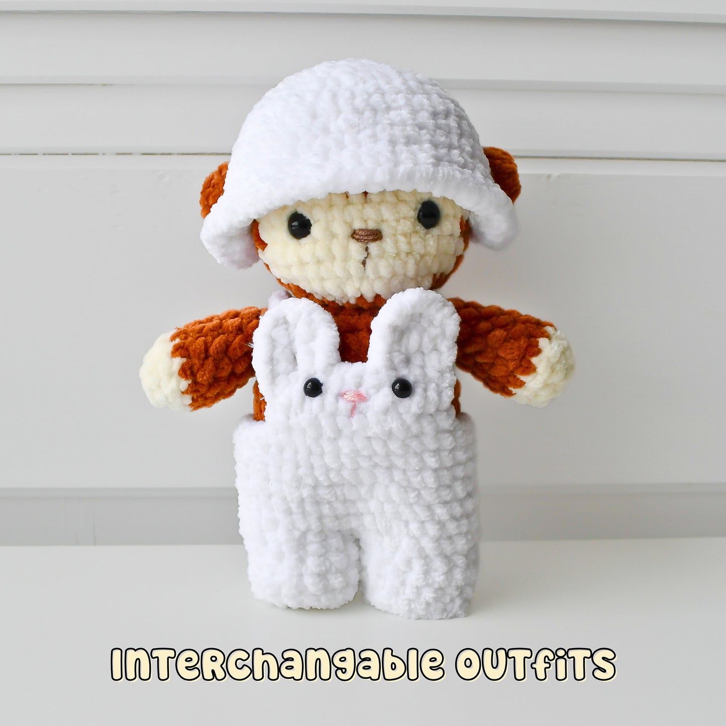 2-in-1 Crochet Bunny and Monkey with Hat and Overalls Pattern Bundle