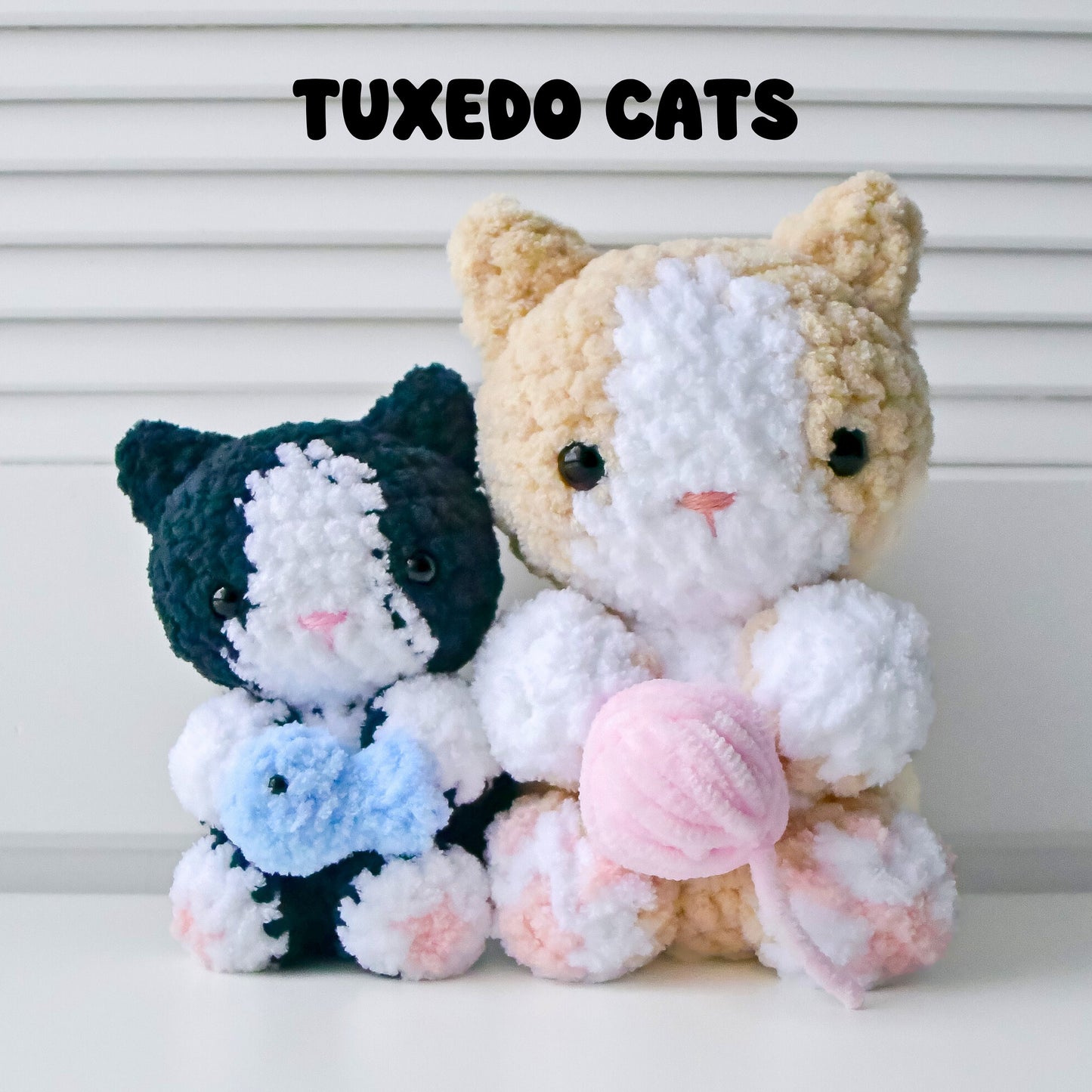 3-in-1 Crochet Cat Pattern Bundle, Amigurumi Tuxedo Calico Kitten with Fish Mouse Yarn Accessory