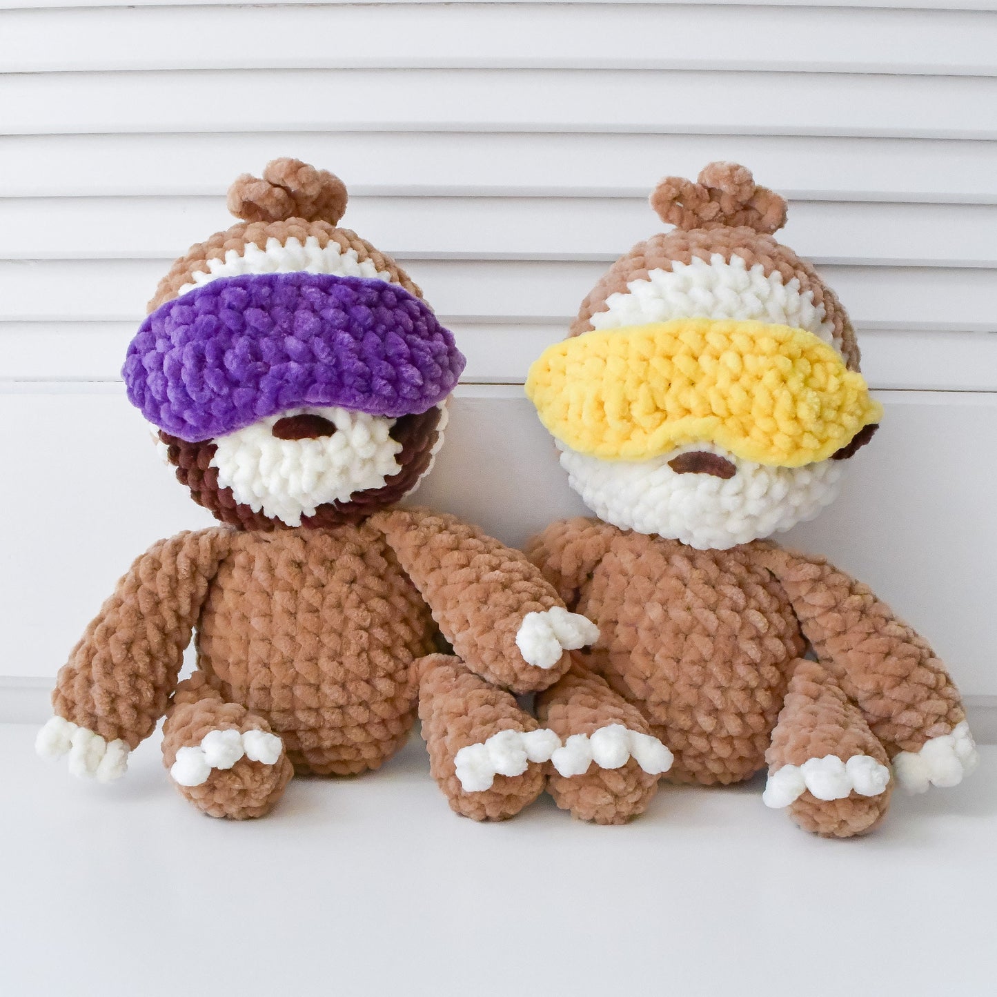 2 in 1 Crochet Sloth Plushie Pattern with Sleep Eye Covering and Rainbow Pride Mod
