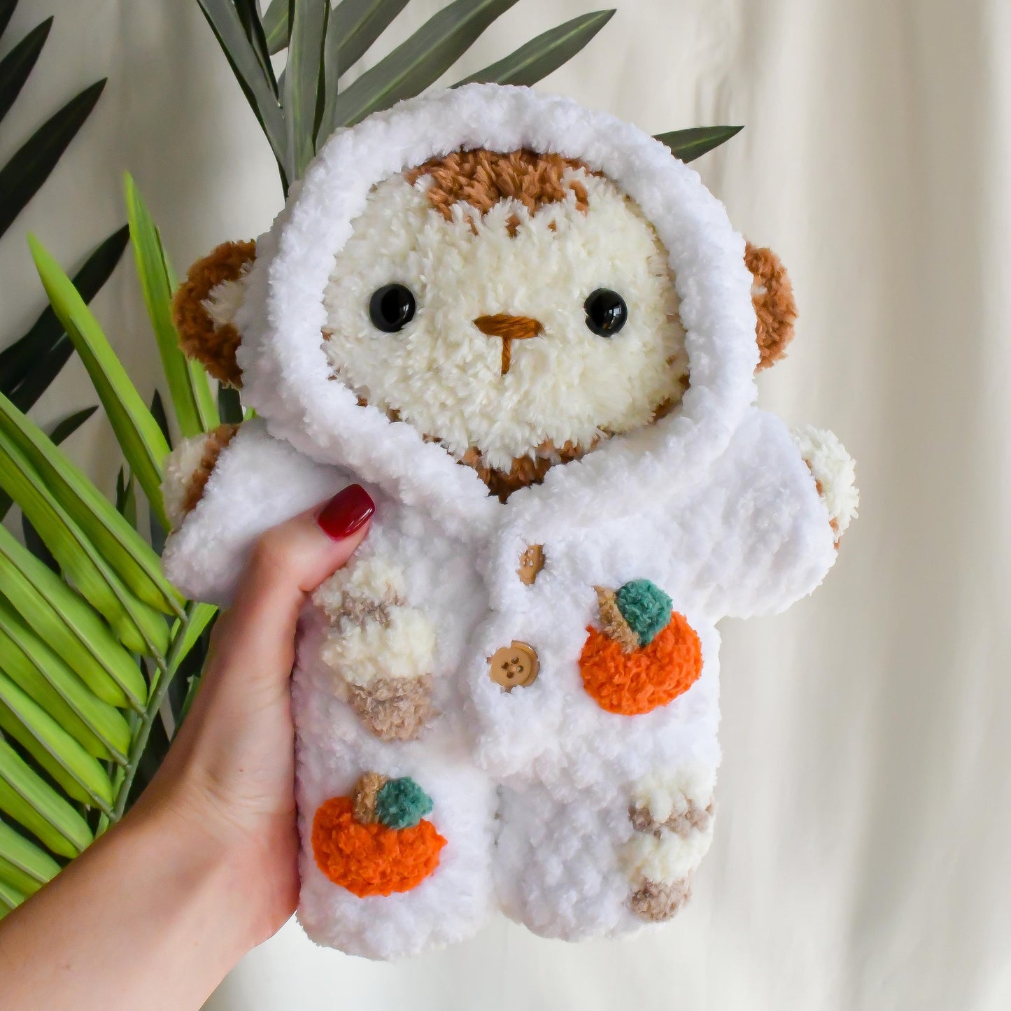 Crochet Monkey in Pajamas Pattern Amigurumi Plush with Clothing One Piece Bodysuit