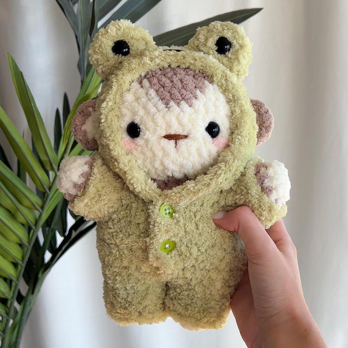 Crochet Monkey in Pajamas Pattern Amigurumi Plush with Clothing One Piece Bodysuit