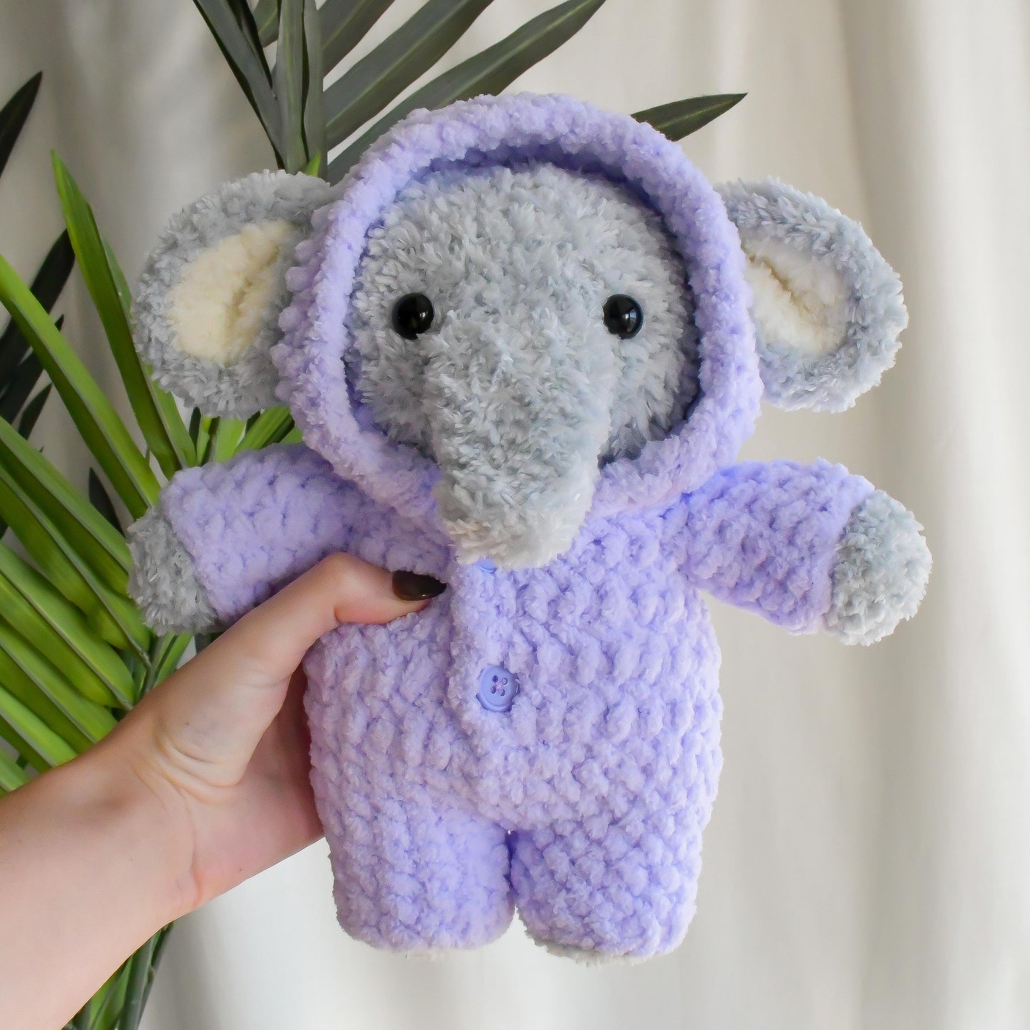 Crochet Elephant in Pajamas Pattern (Amigurumi Plushie with One Piece Bodysuit Clothing)