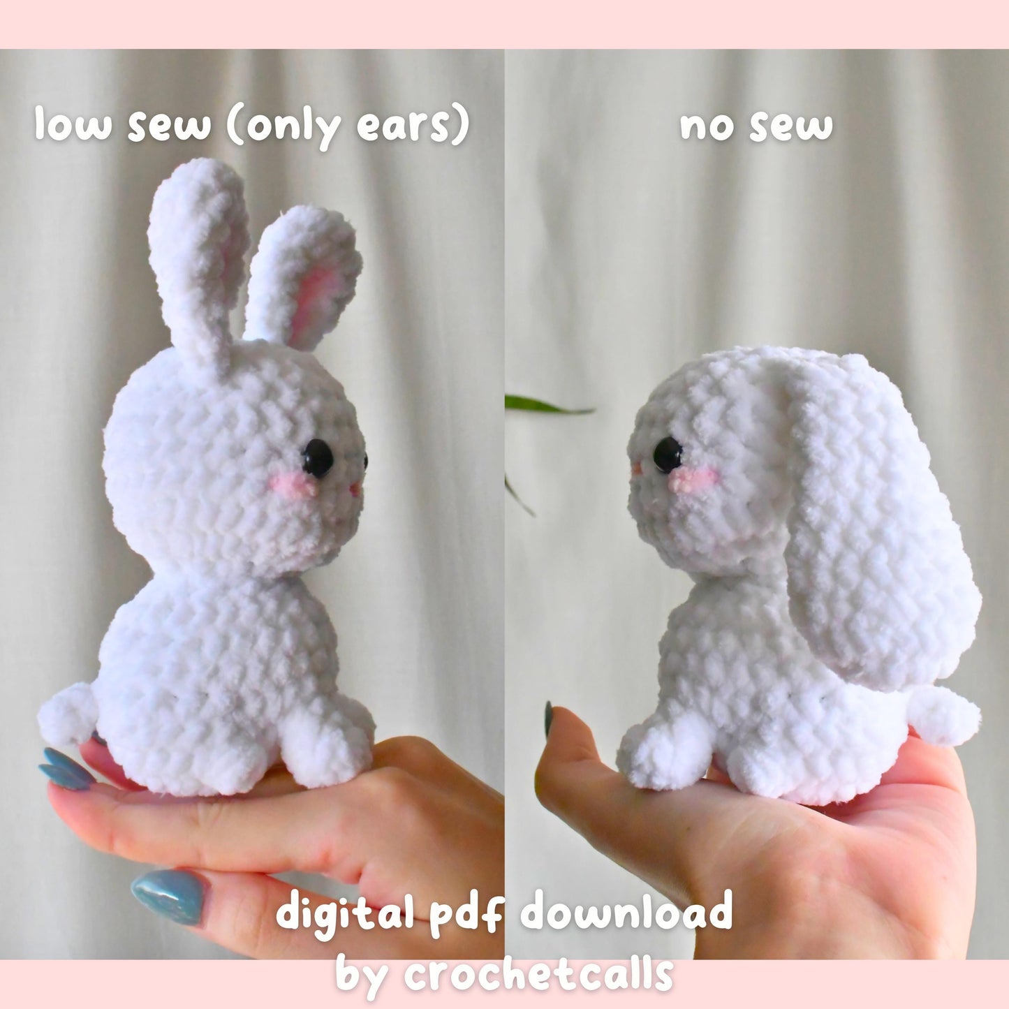 Crochet No and Low Sew Bunny Plushie Pattern, Beginner-Friendly Amigurumi, CrochetCalls Critters