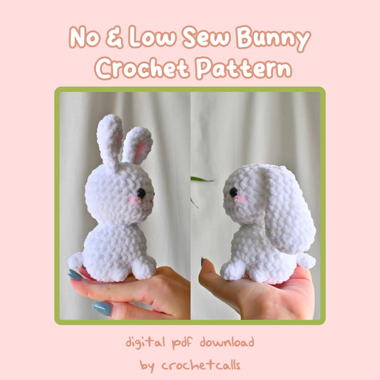 Crochet No and Low Sew Bunny Plushie Pattern, Beginner-Friendly Amigurumi, CrochetCalls Critters