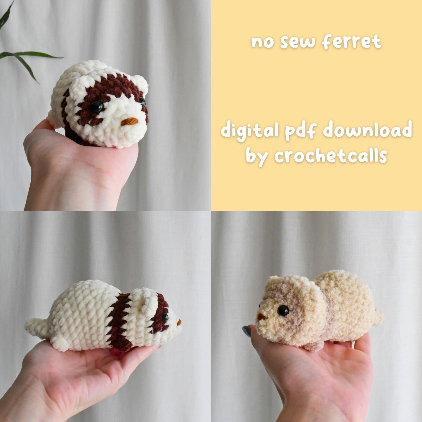 Crochet No Sew Ferret Plushie Pattern, Beginner-Friendly Amigurumi, CrochetCalls Critters