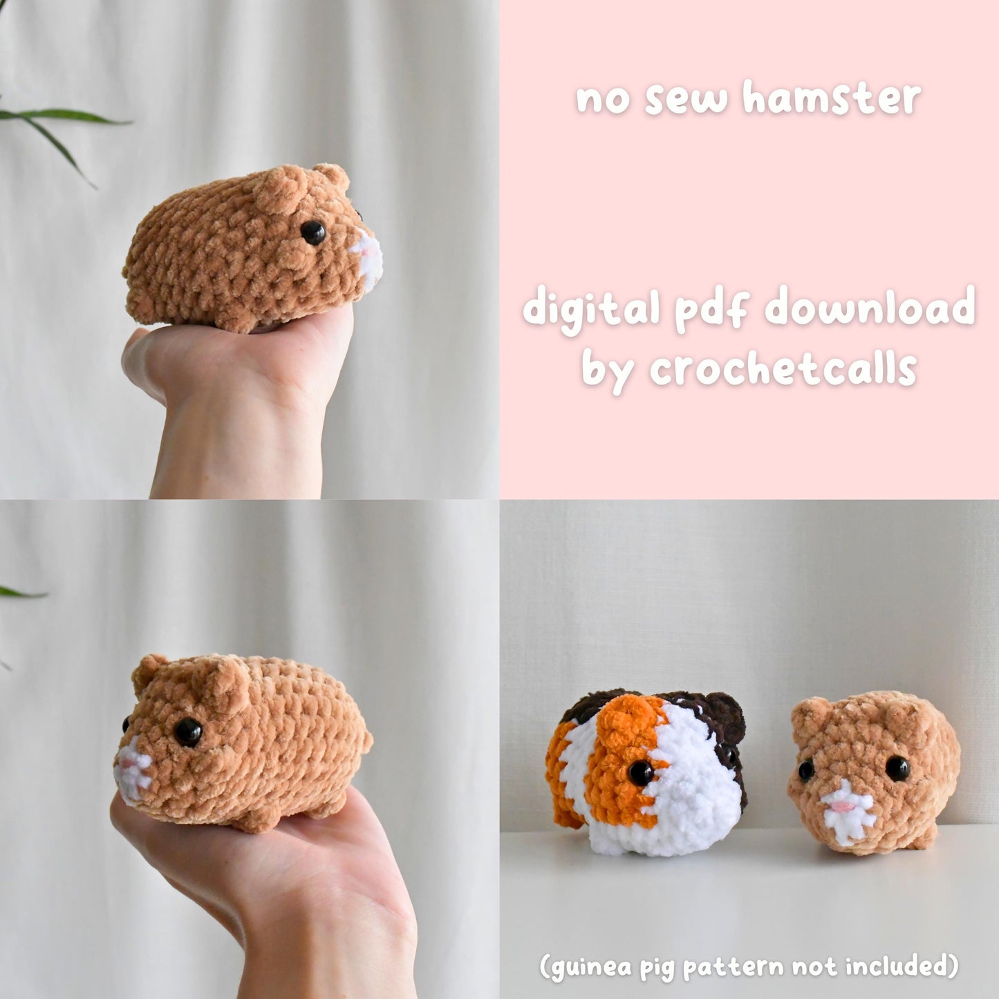 Crochet No Sew Hamster Plushie Pattern, Beginner-Friendly Amigurumi, CrochetCalls Critters