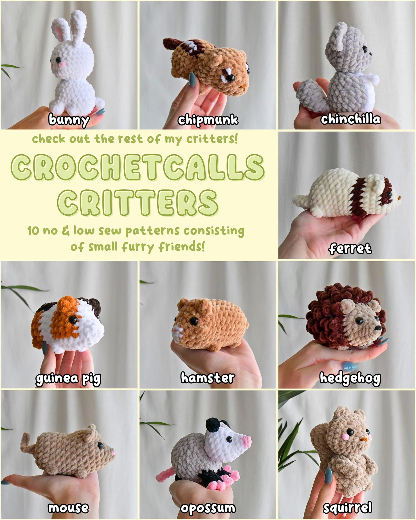 Crochet Low Sew Chinchilla Plushie Pattern, Beginner-Friendly Amigurumi, CrochetCalls Critters